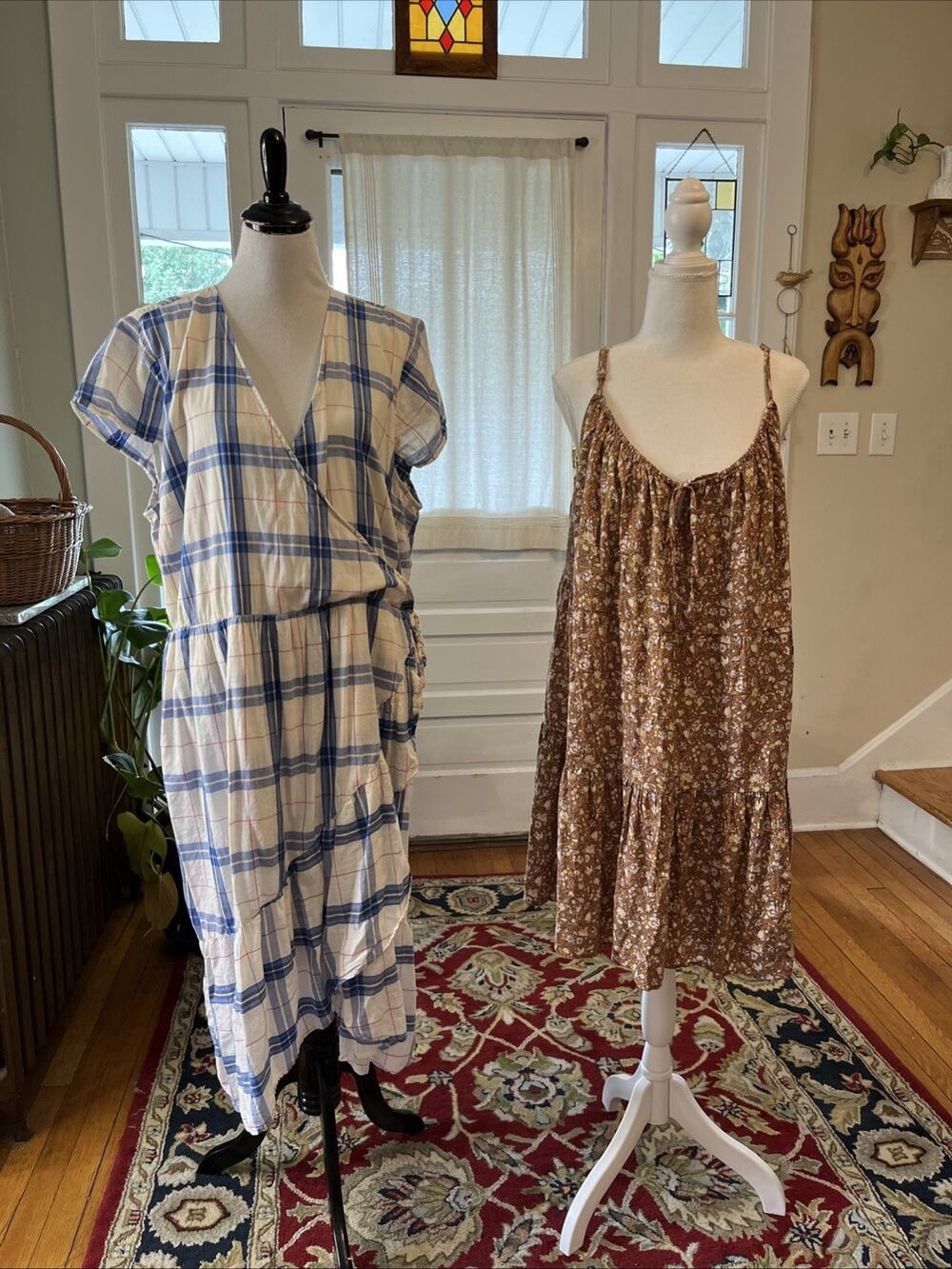 Old Navy 2X Ditsy Floral Plaid Cottagecore Sun Dresses Boho Lot Of 2 XXL Midi